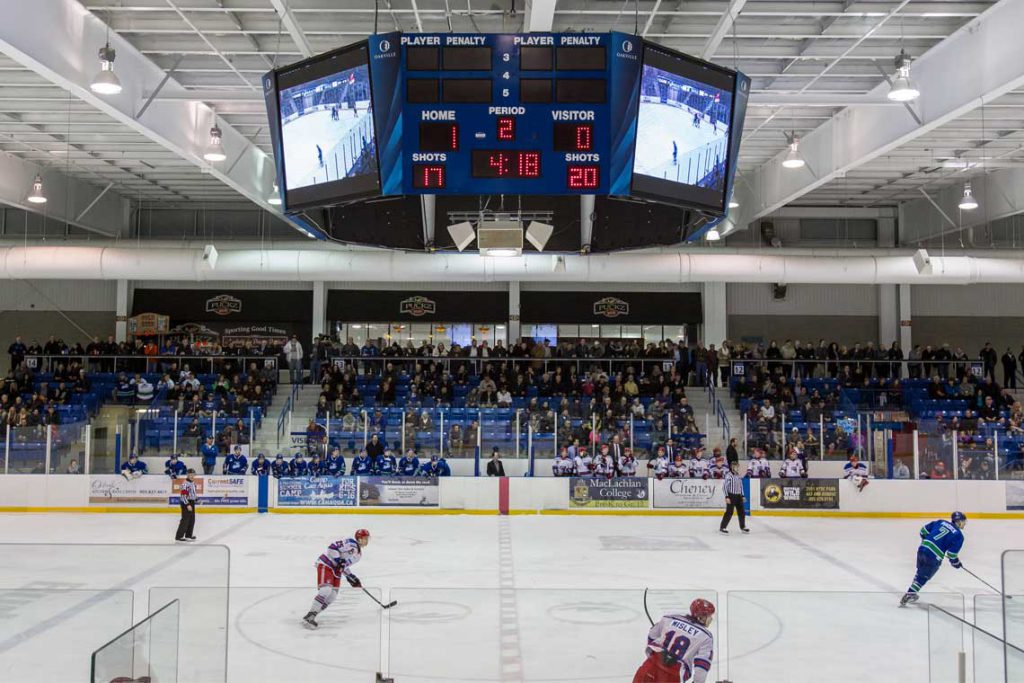 Ice hockey scoreboard at Oakville, ON