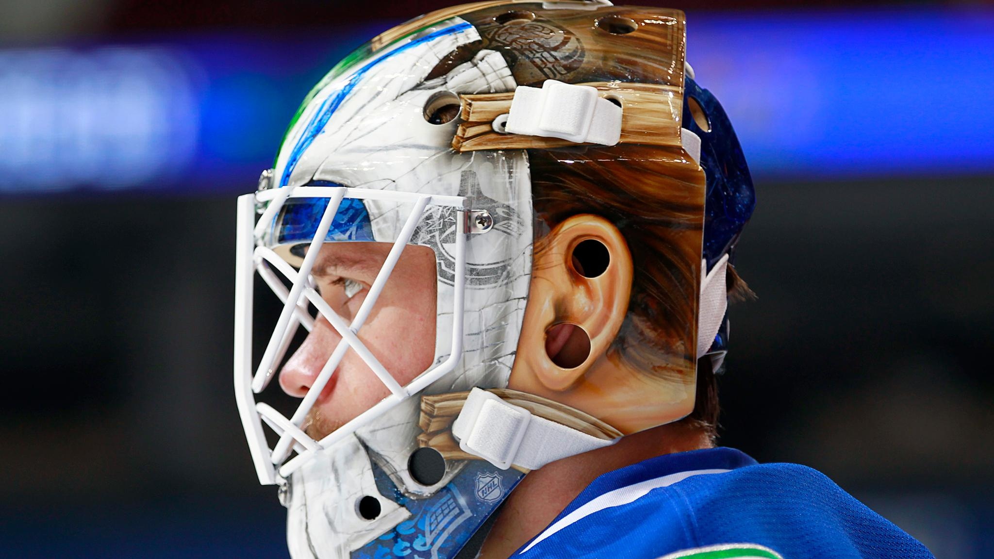 Jacob Markstrom from the Vancouver Canucks showing off his modified "Jason" mask
